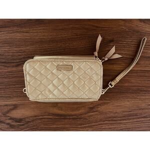 Vera Bradley Wristlet  RFID Wallet Clutch Purse Quilted Champagne Gold Pearl